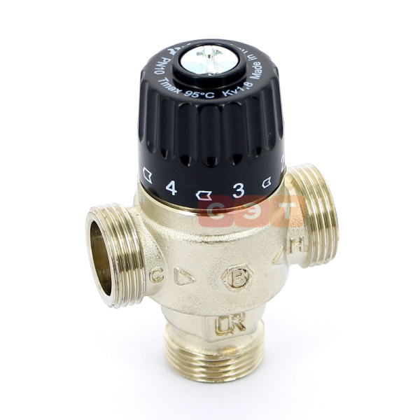 Клапан термосмесительный НР 30-65*C (смешение в центр) 3/4"